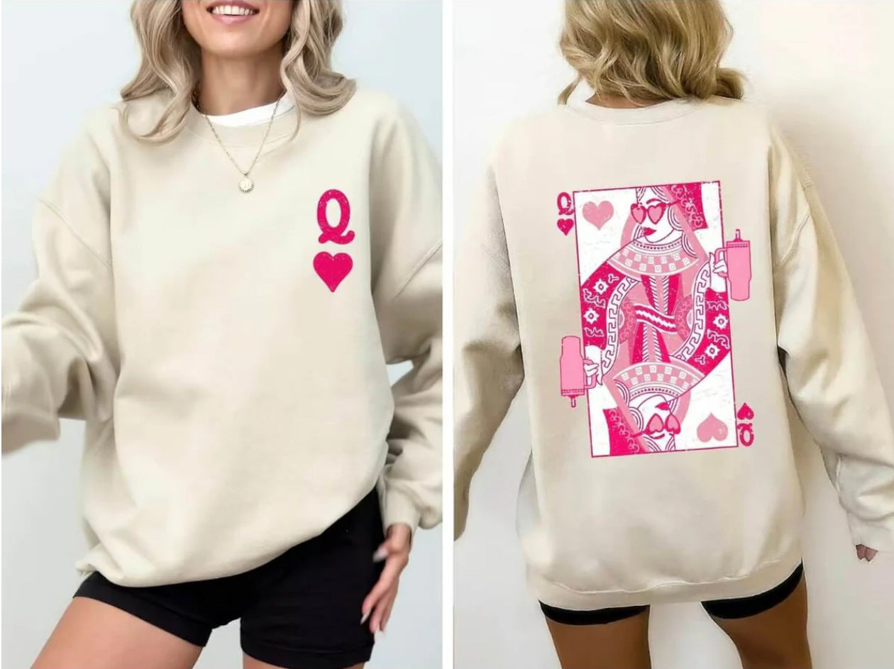 Fashionable Streetwear Red Heart Q Crewneck Loose-fit Hoodie