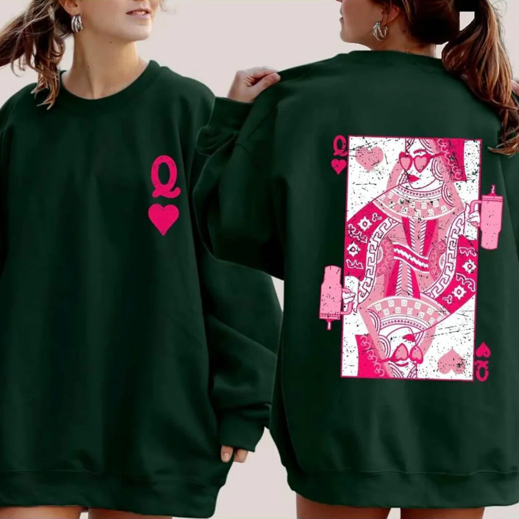Fashionable Streetwear Red Heart Q Crewneck Loose-fit Hoodie