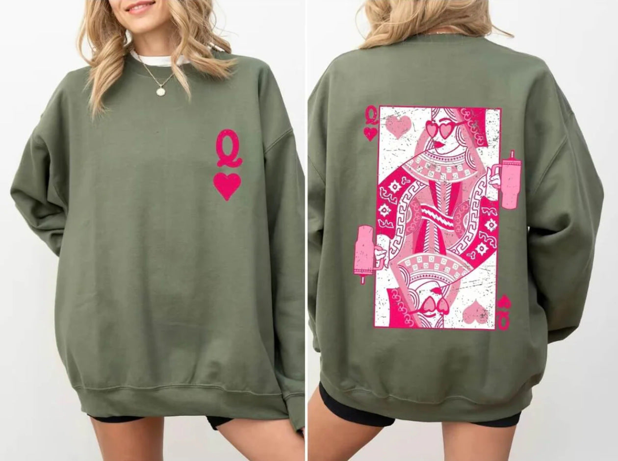 Fashionable Streetwear Red Heart Q Crewneck Loose-fit Hoodie