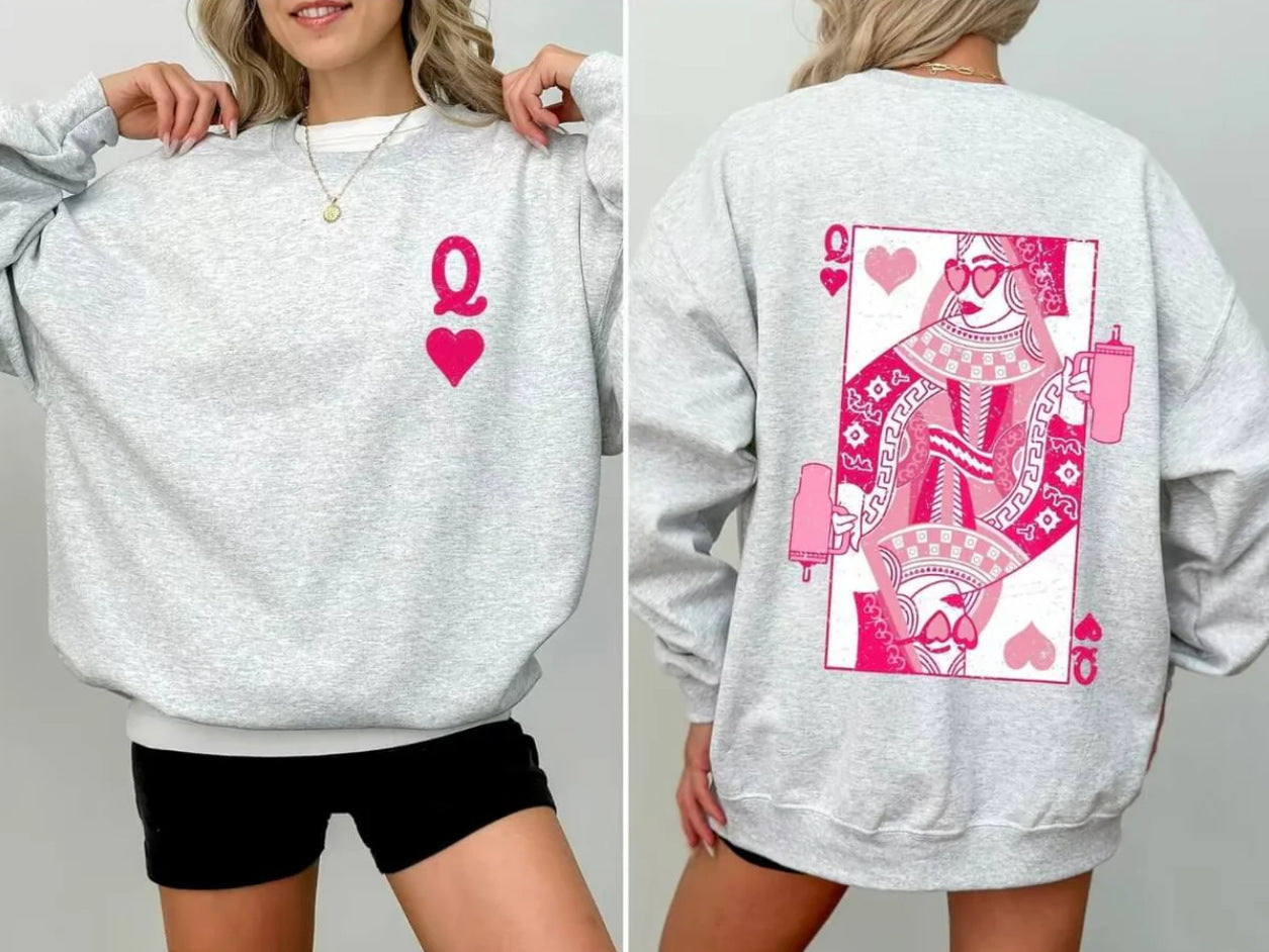 Fashionable Streetwear Red Heart Q Crewneck Loose-fit Hoodie