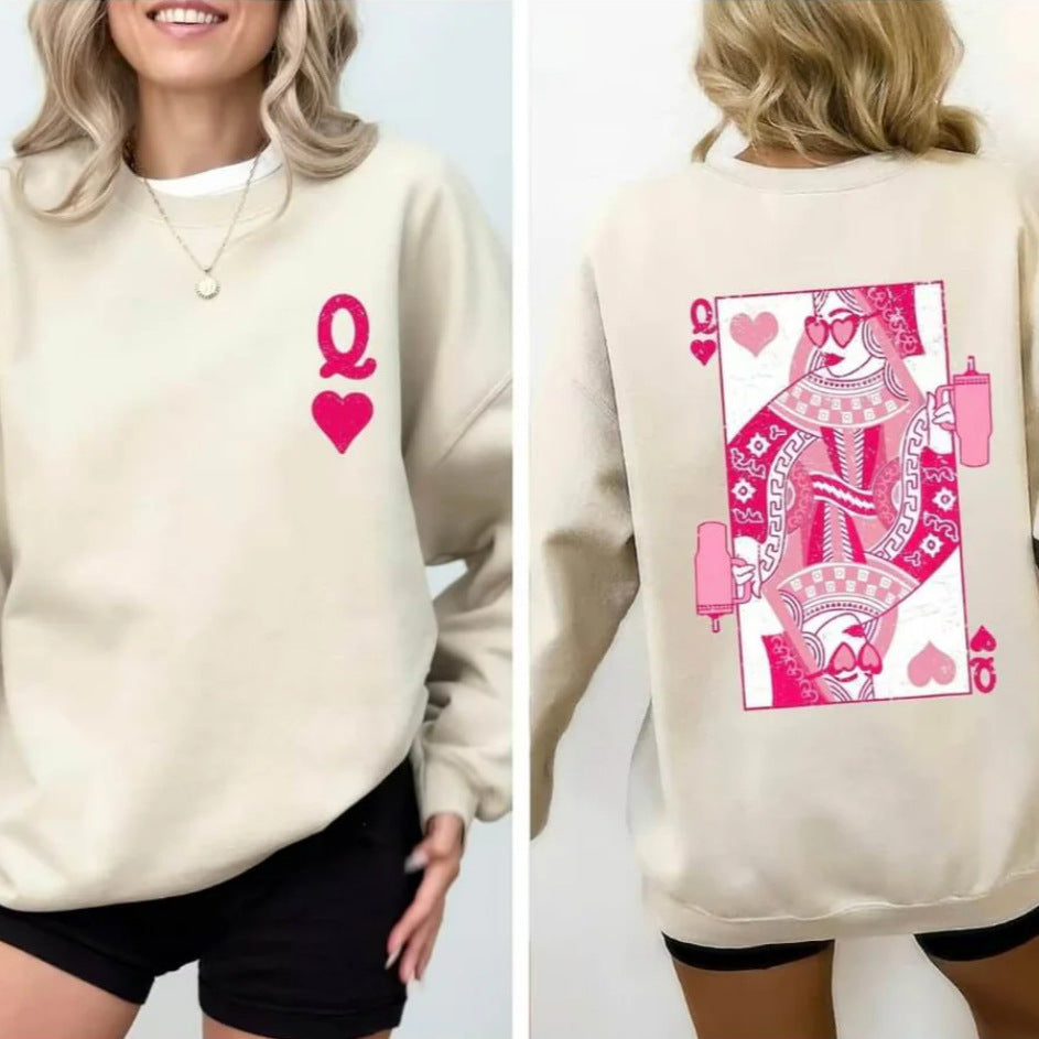 Fashionable Streetwear Red Heart Q Crewneck Loose-fit Hoodie
