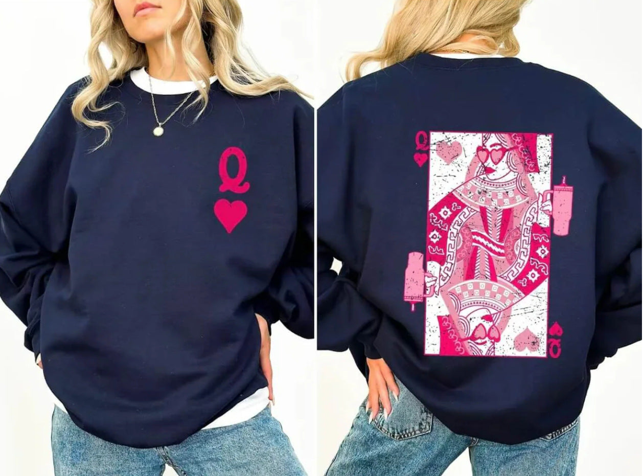 Fashionable Streetwear Red Heart Q Crewneck Loose-fit Hoodie