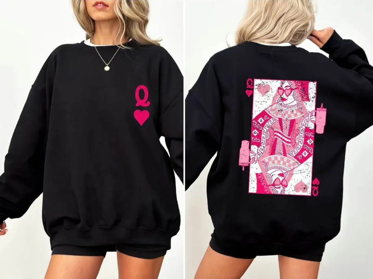 Fashionable Streetwear Red Heart Q Crewneck Loose-fit Hoodie