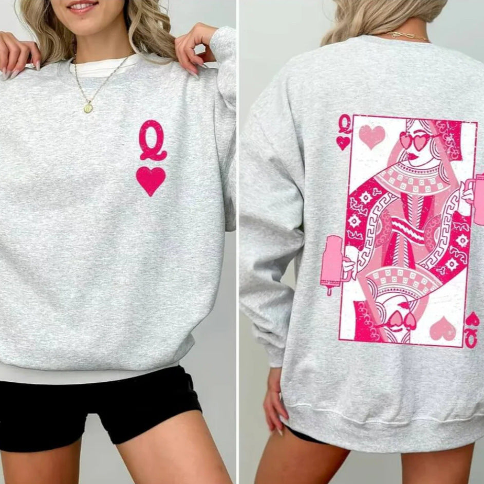 Fashionable Streetwear Red Heart Q Crewneck Loose-fit Hoodie