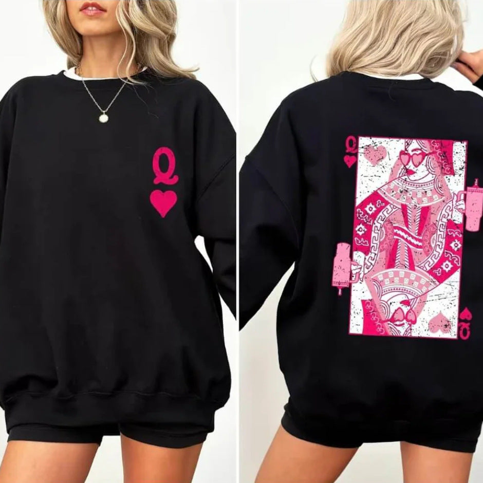Fashionable Streetwear Red Heart Q Crewneck Loose-fit Hoodie