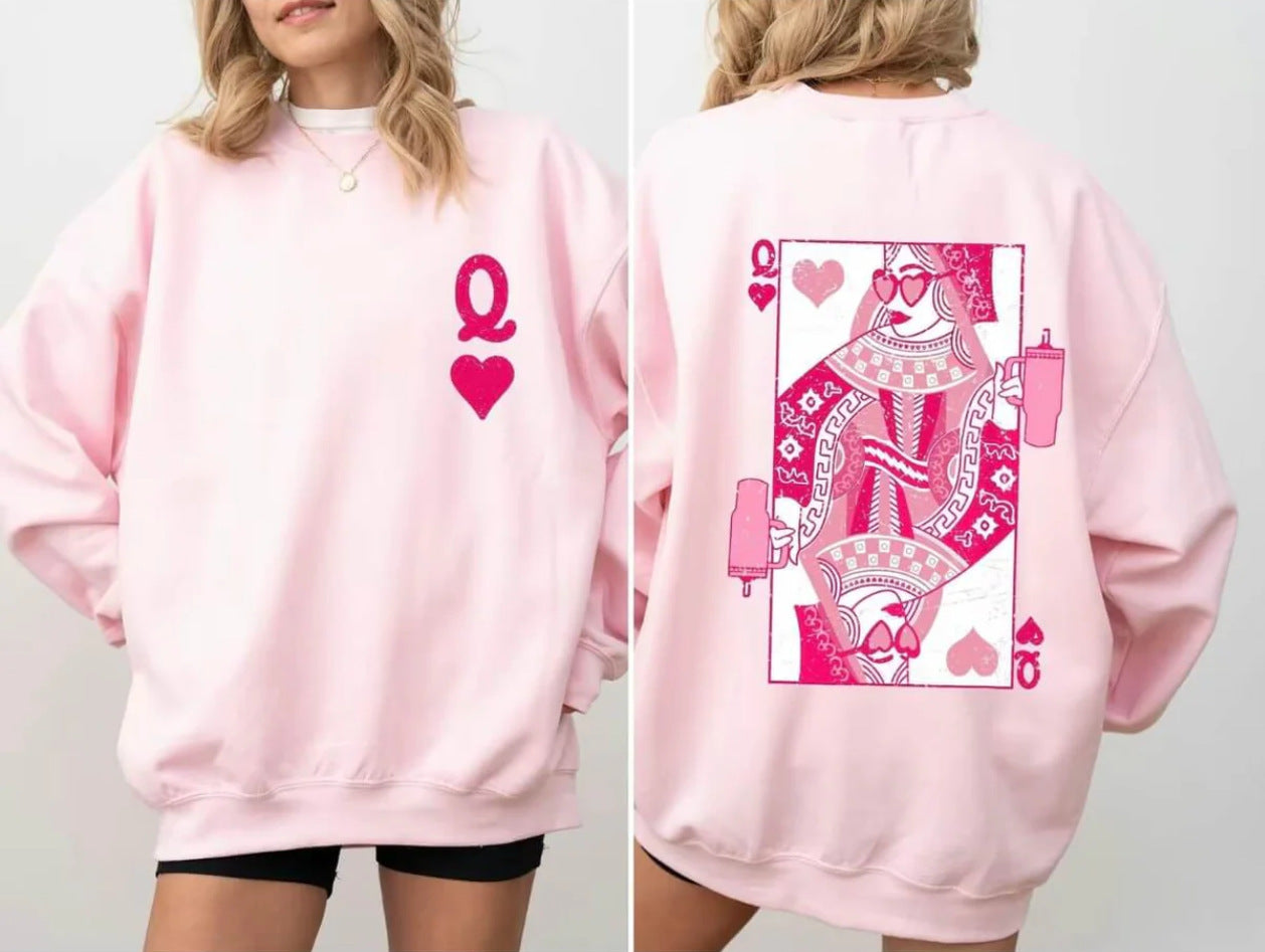 Fashionable Streetwear Red Heart Q Crewneck Loose-fit Hoodie