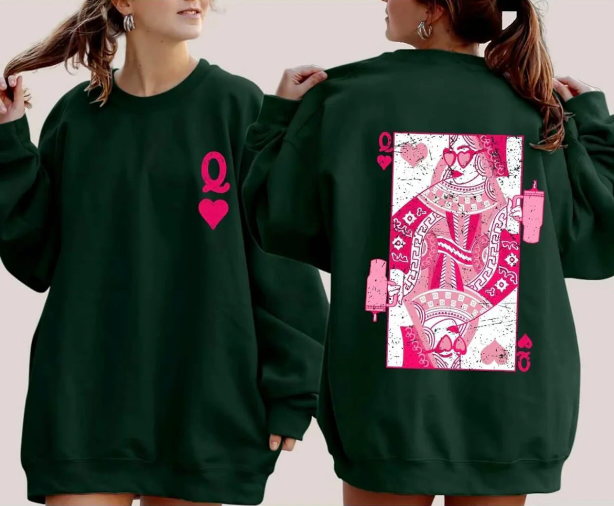 Fashionable Streetwear Red Heart Q Crewneck Loose-fit Hoodie